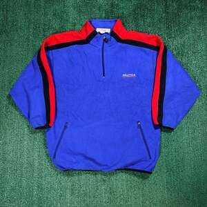 Mens Nautica Competition Vintage Blue Red Deep Pile 1/4 Zip Fleece XL